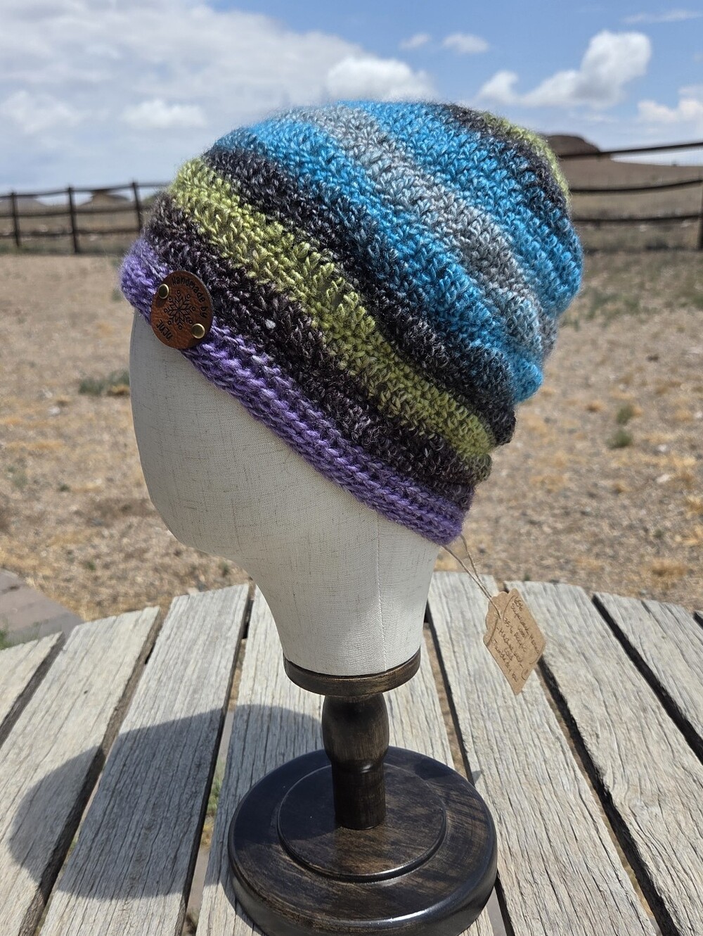 Artisan Handmade Crochet Lightweight Merino Wool Blend "Mountain Stream" Beanie